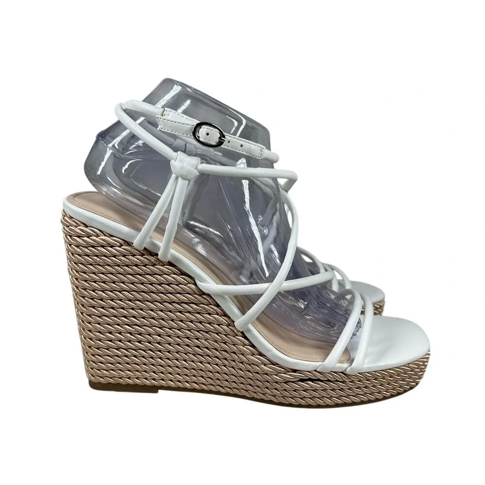 Marc‎ Fisher Sandal Women's 10 Zarah Wedge Strappy White Faux Leather